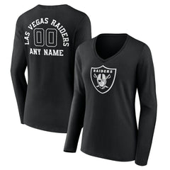 Las Vegas Raiders Women's Personalized Name & Number Monochrome Long Sleeve V-Neck T-Shirt Black | NFL