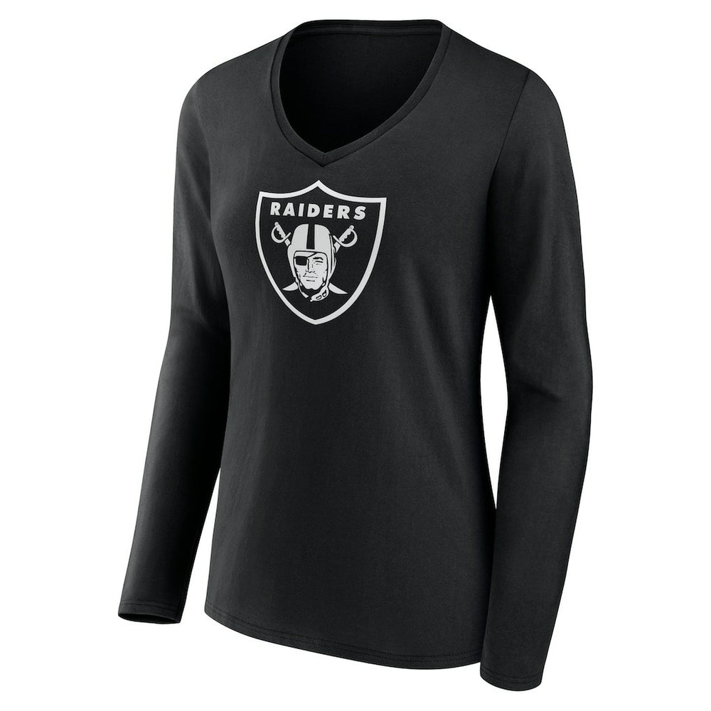 Las Vegas Raiders Women's Personalized Name & Number Monochrome Long Sleeve V-Neck T-Shirt Black | NFL
