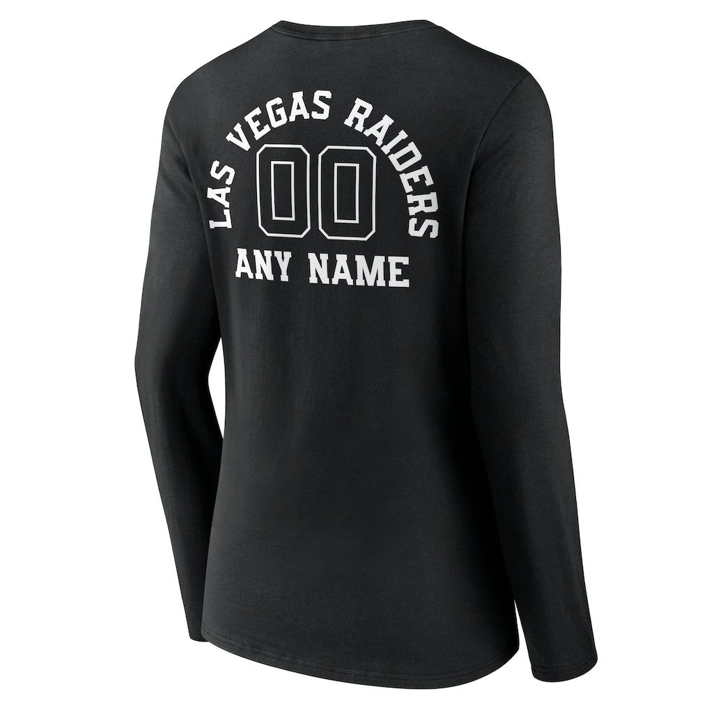 Las Vegas Raiders Women's Personalized Name & Number Monochrome Long Sleeve V-Neck T-Shirt Black | NFL