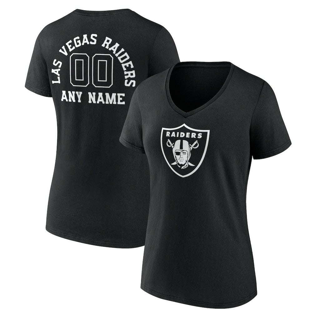Las Vegas Raiders Women's Personalized Name & Number Monochrome V-Neck T-Shirt Black | NFL