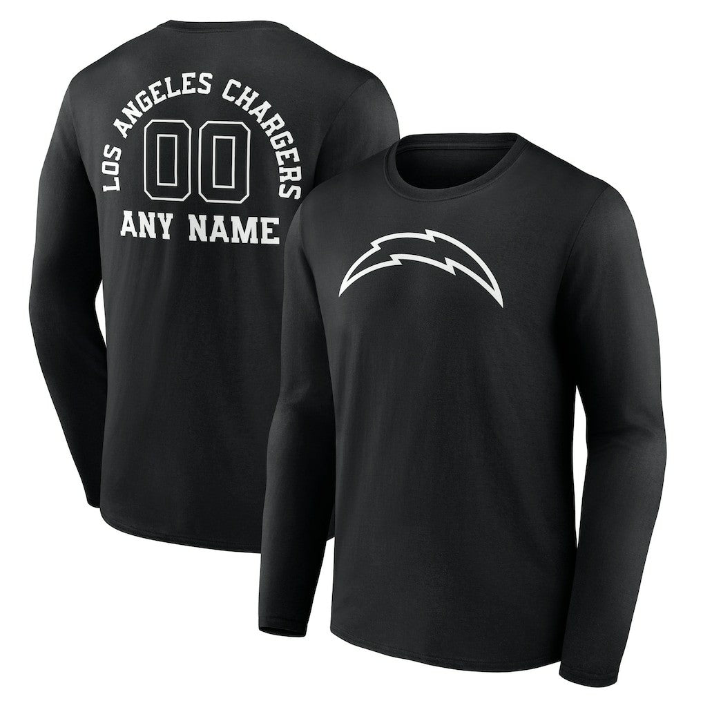 Los Angeles Chargers Personalized Name & Number Monochrome Long Sleeve T-Shirt Black | NFL