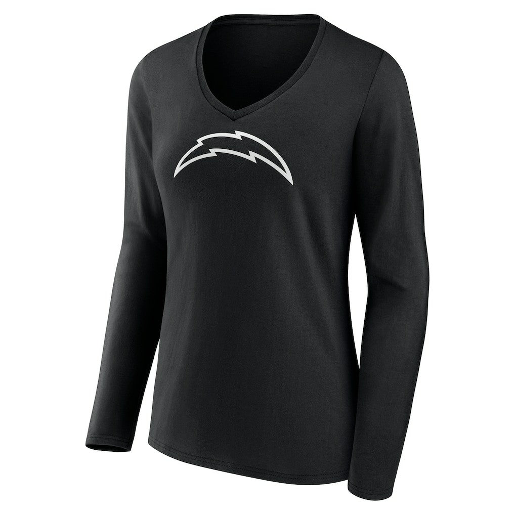 Los Angeles Chargers Women's Personalized Name & Number Monochrome Long Sleeve V-Neck T-Shirt Black | NFL