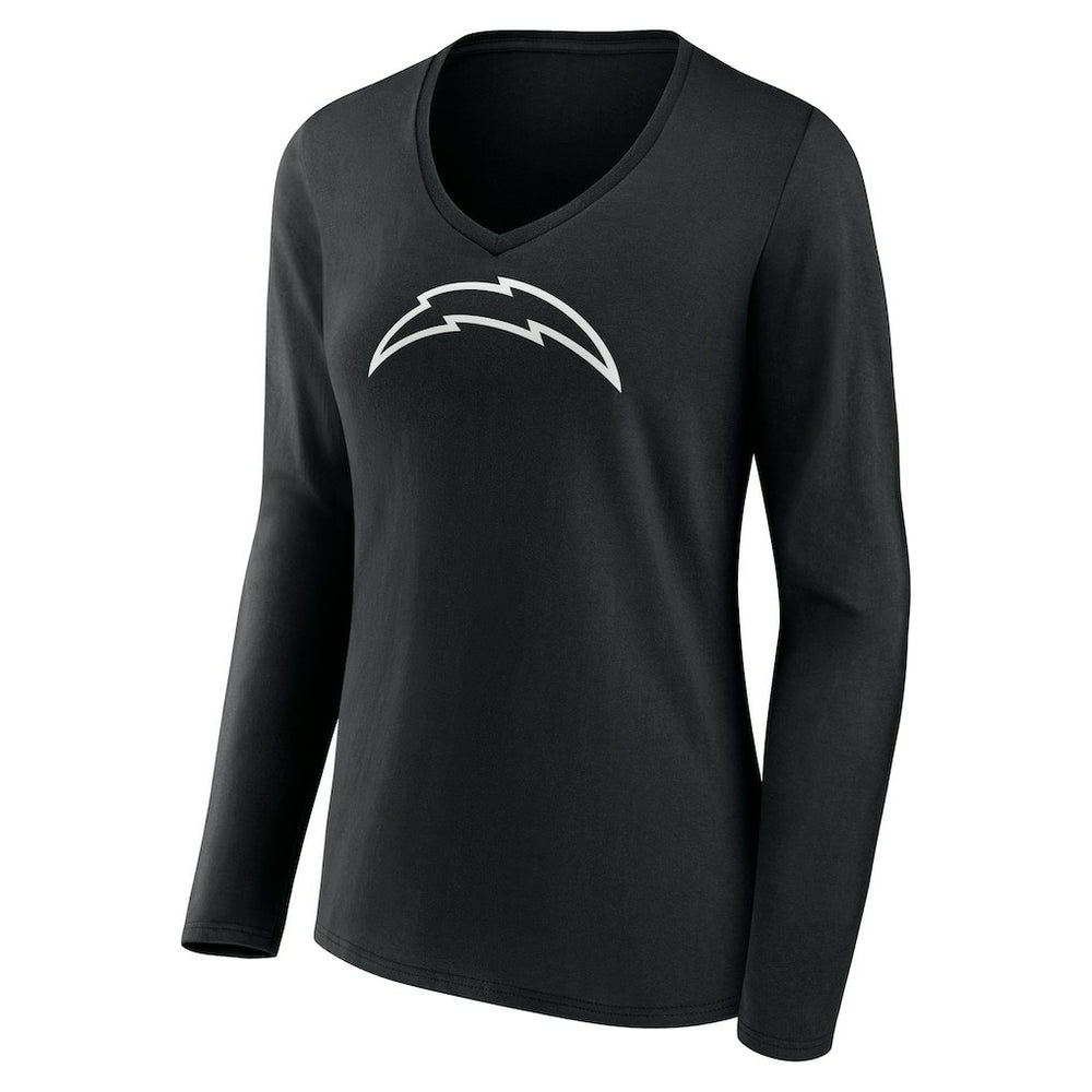 Los Angeles Chargers Women's Personalized Name & Number Monochrome Long Sleeve V-Neck T-Shirt Black | NFL