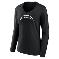 Los Angeles Chargers Women's Personalized Name & Number Monochrome Long Sleeve V-Neck T-Shirt Black | NFL