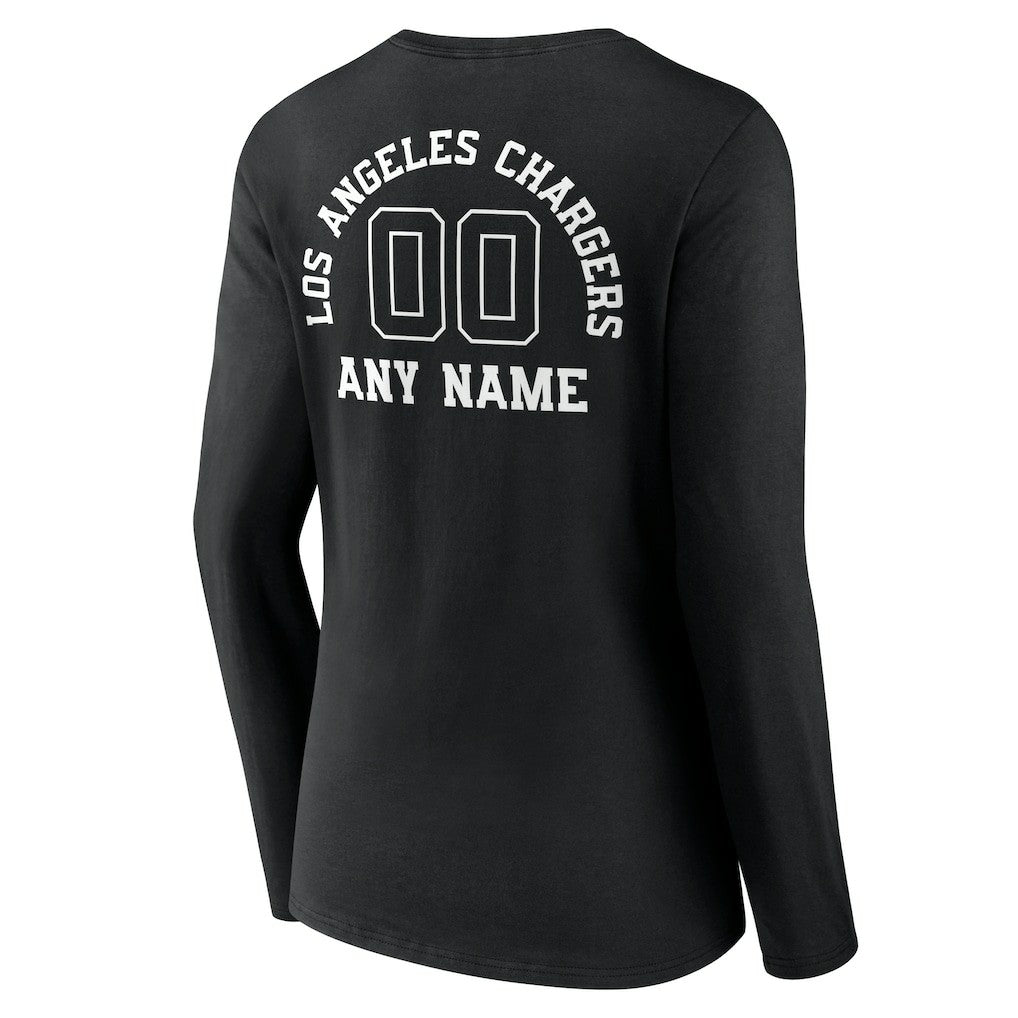 Los Angeles Chargers Women's Personalized Name & Number Monochrome Long Sleeve V-Neck T-Shirt Black | NFL