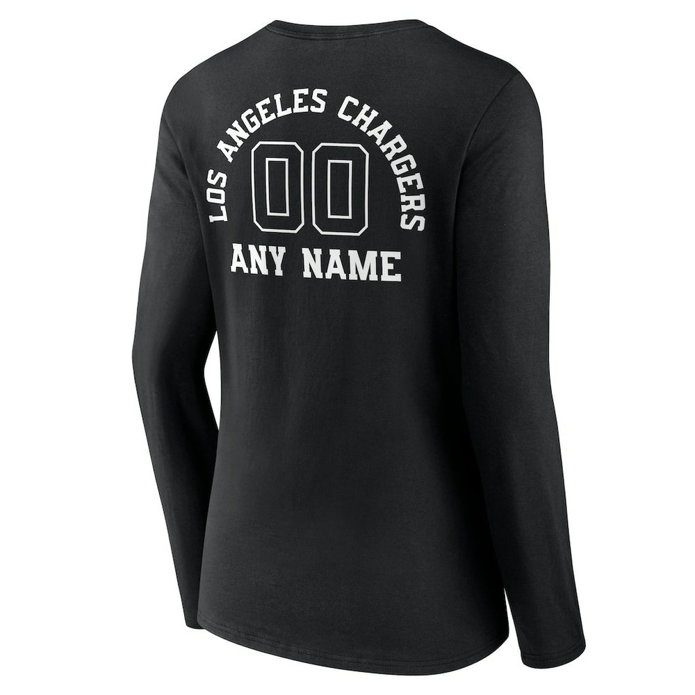 Los Angeles Chargers Women's Personalized Name & Number Monochrome Long Sleeve V-Neck T-Shirt Black | NFL