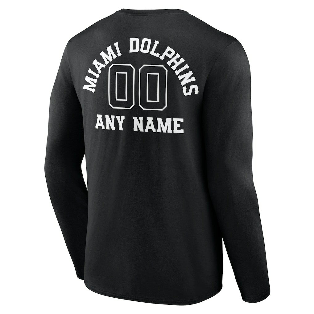 Miami Dolphins Personalized Name & Number Monochrome Long Sleeve T-Shirt Black | NFL