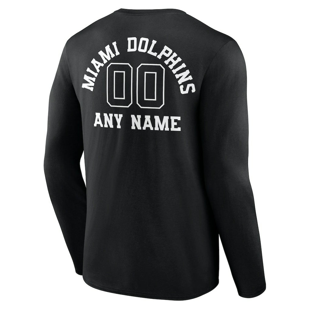 Miami Dolphins Personalized Name & Number Monochrome Long Sleeve T-Shirt Black | NFL