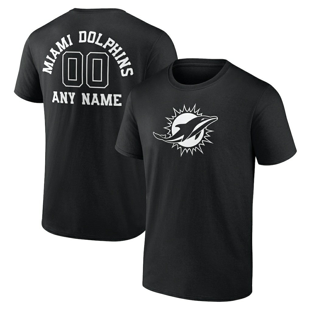 Miami Dolphins Personalized Name & Number Monochrome T-Shirt Black | NFL