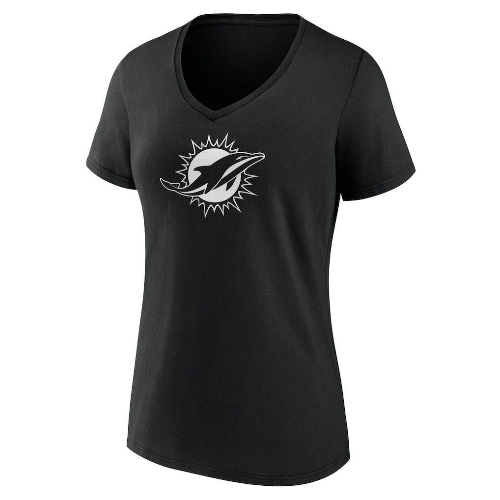 Miami Dolphins Women's Personalized Name & Number Monochrome V-Neck T-Shirt Black | NFL
