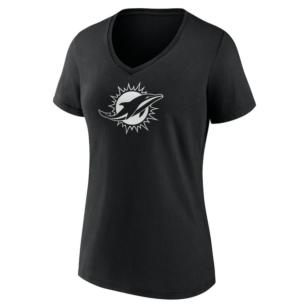 Miami Dolphins Women's Personalized Name & Number Monochrome V-Neck T-Shirt Black | NFL