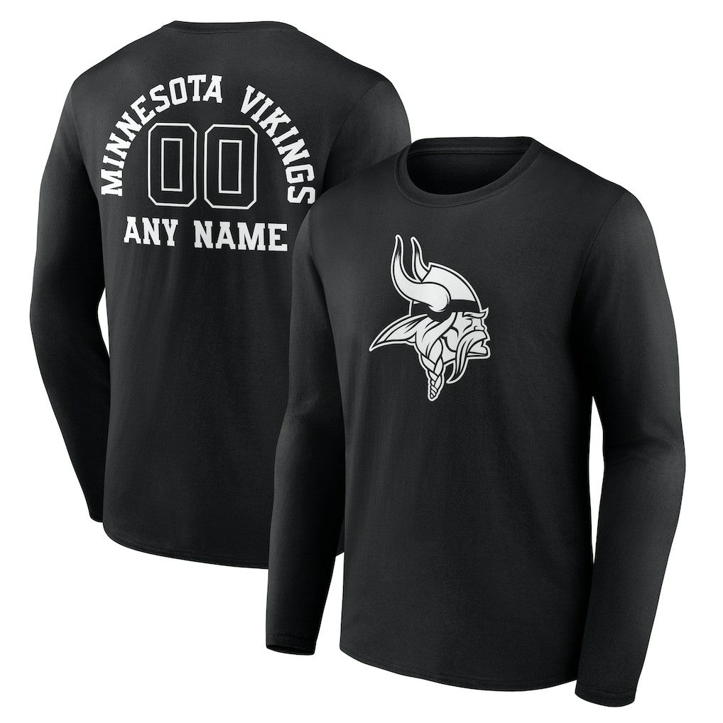 Minnesota Vikings Personalized Name & Number Monochrome Long Sleeve T-Shirt Black | NFL