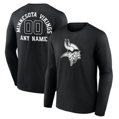Minnesota Vikings Personalized Name & Number Monochrome Long Sleeve T-Shirt Black | NFL