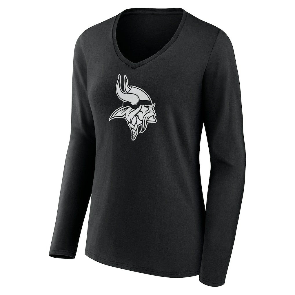Minnesota Vikings Women's Personalized Name & Number Monochrome Long Sleeve V-Neck T-Shirt Black | NFL
