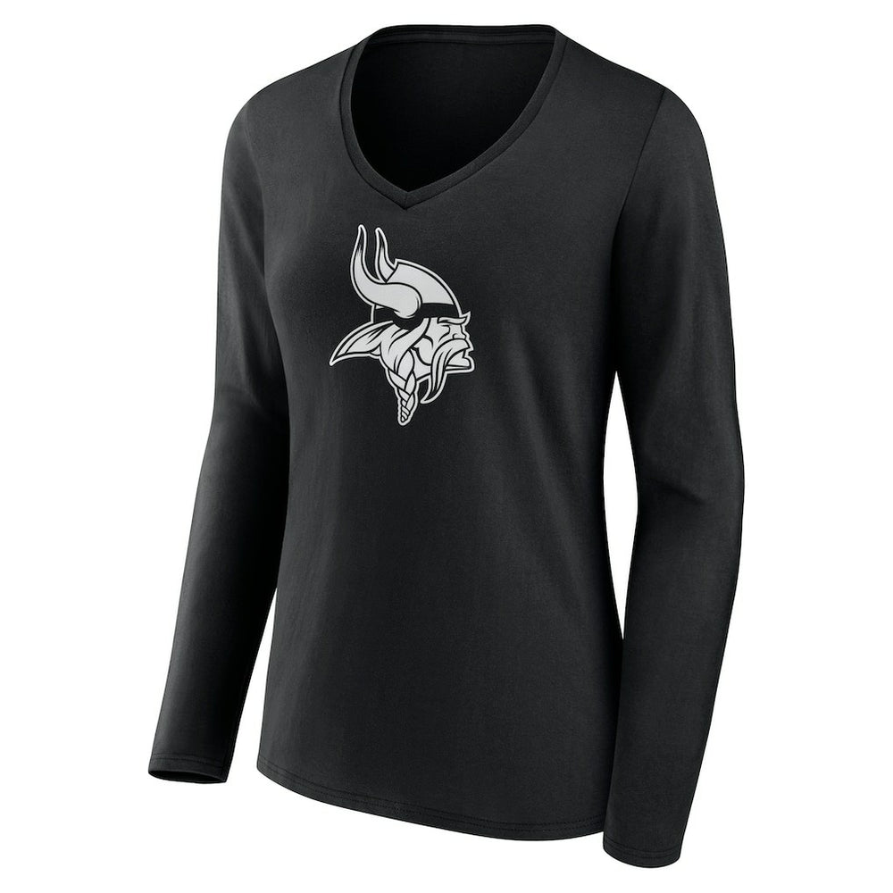 Minnesota Vikings Women's Personalized Name & Number Monochrome Long Sleeve V-Neck T-Shirt Black | NFL