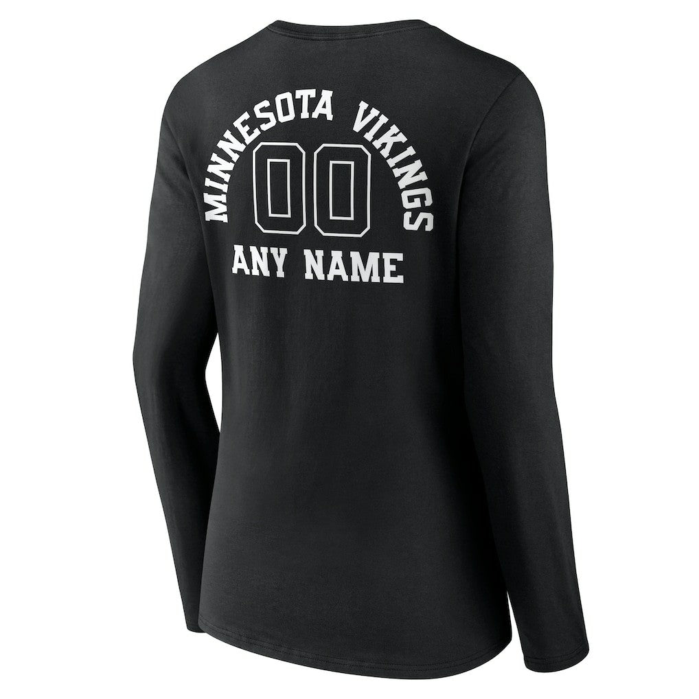 Minnesota Vikings Women's Personalized Name & Number Monochrome Long Sleeve V-Neck T-Shirt Black | NFL
