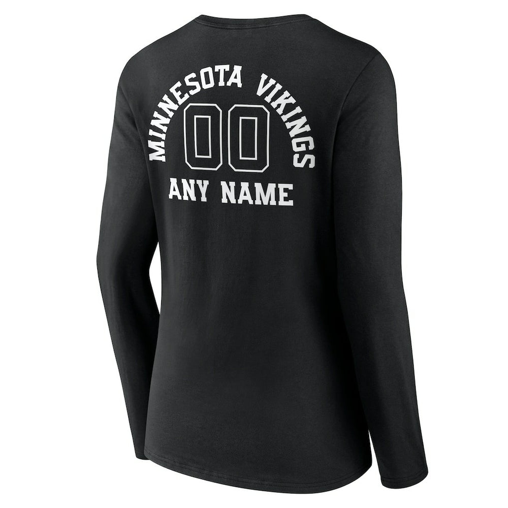 Minnesota Vikings Women's Personalized Name & Number Monochrome Long Sleeve V-Neck T-Shirt Black | NFL
