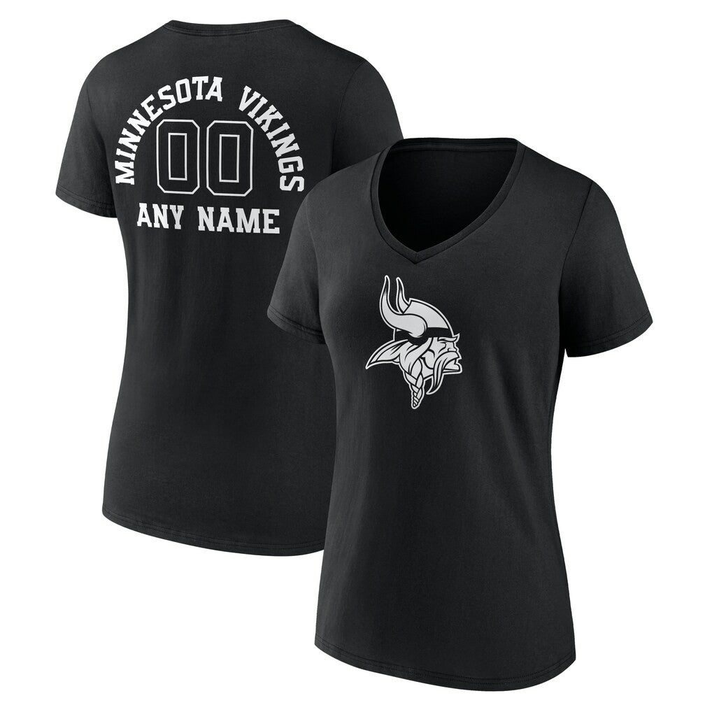 Minnesota Vikings Women's Personalized Name & Number Monochrome V-Neck T-Shirt Black | NFL