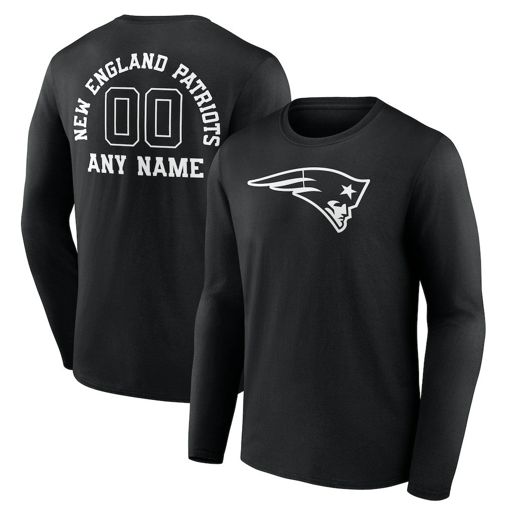 New England Patriots Personalized Name & Number Monochrome Long Sleeve T-Shirt Black | NFL