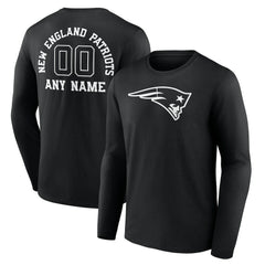 New England Patriots Personalized Name & Number Monochrome Long Sleeve T-Shirt Black | NFL