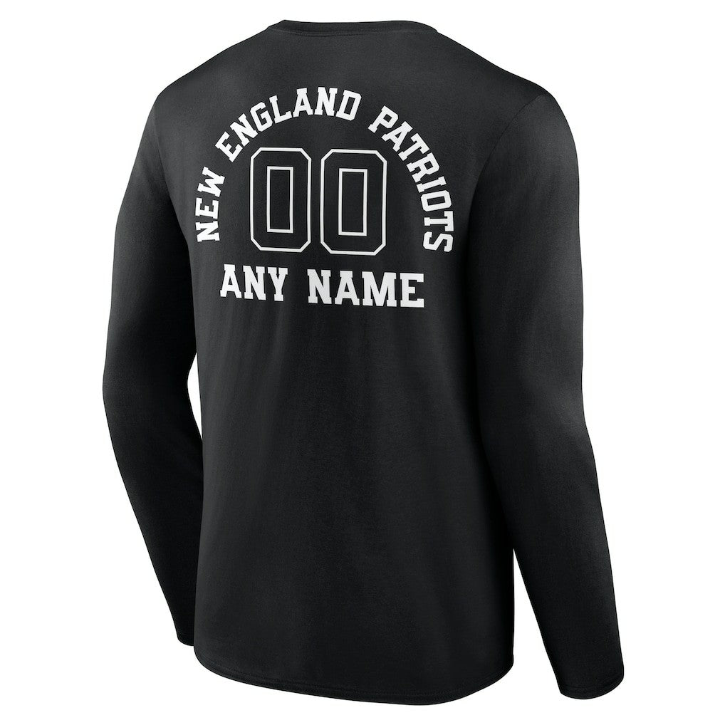 New England Patriots Personalized Name & Number Monochrome Long Sleeve T-Shirt Black | NFL
