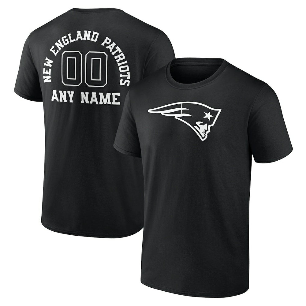 New England Patriots Personalized Name & Number Monochrome T-Shirt Black | NFL