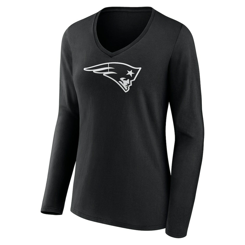 New England Patriots Women's Personalized Name & Number Monochrome Long Sleeve V-Neck T-Shirt Black | NFL