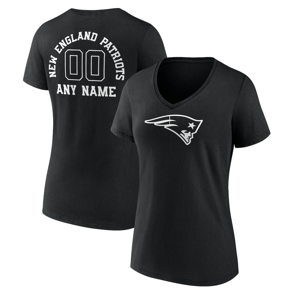 New England Patriots Women's Personalized Name & Number Monochrome V-Neck T-Shirt Black | NFL