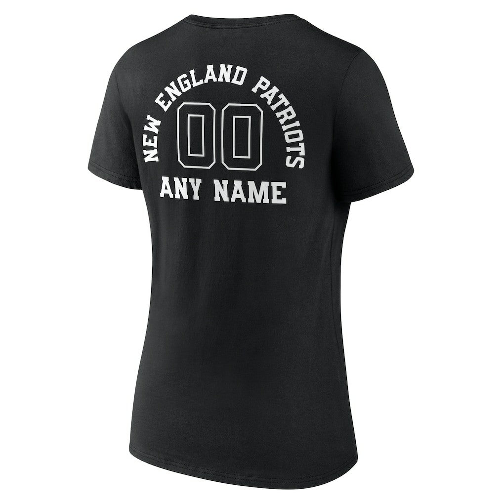New England Patriots Women's Personalized Name & Number Monochrome V-Neck T-Shirt Black | NFL
