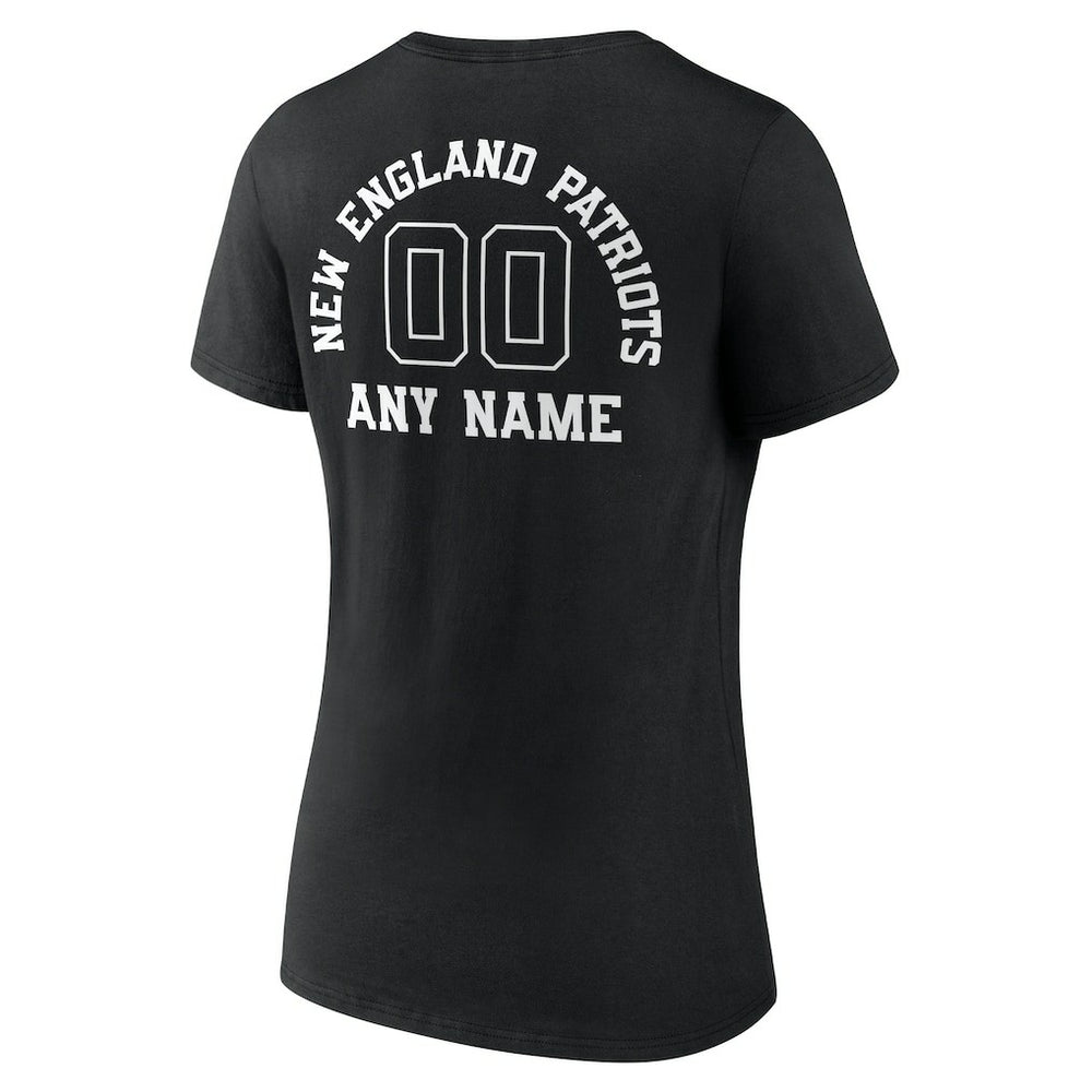 New England Patriots Women's Personalized Name & Number Monochrome V-Neck T-Shirt Black | NFL