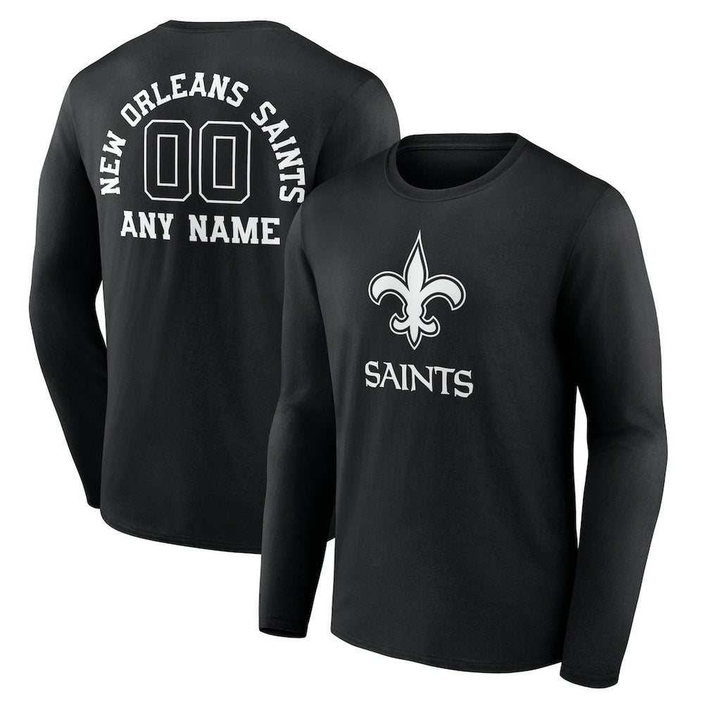 New Orleans Saints Personalized Name & Number Monochrome Long Sleeve T-Shirt Black | NFL