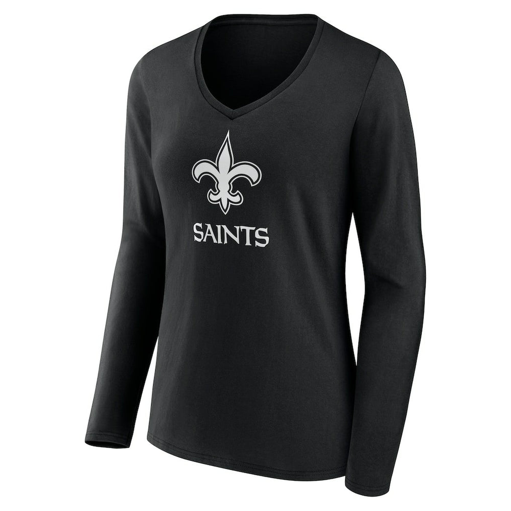 New Orleans Saints Women's Personalized Name & Number Monochrome Long Sleeve V-Neck T-Shirt Black | NFL