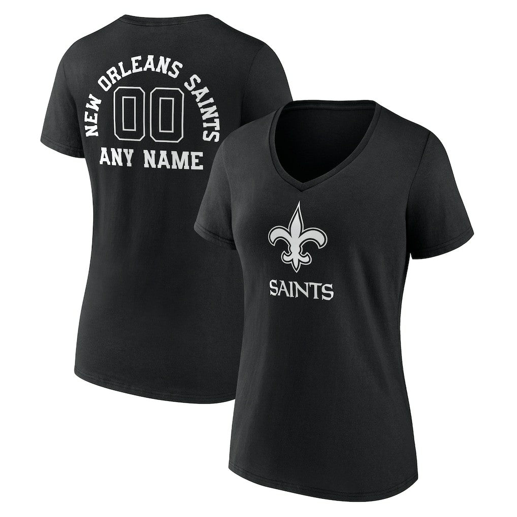 New Orleans Saints Women's Personalized Name & Number Monochrome V-Neck T-Shirt Black | NFL