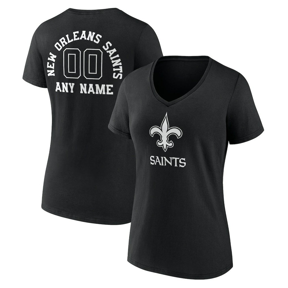 New Orleans Saints Women's Personalized Name & Number Monochrome V-Neck T-Shirt Black | NFL