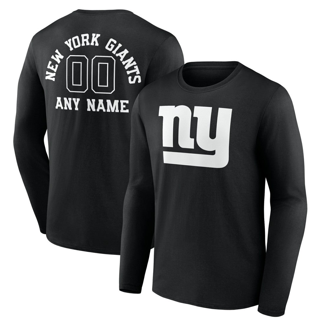 New York Giants Personalized Name & Number Monochrome Long Sleeve T-Shirt Black | NFL