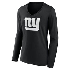 New York Giants Women's Personalized Name & Number Monochrome Long Sleeve V-Neck T-Shirt Black | NFL