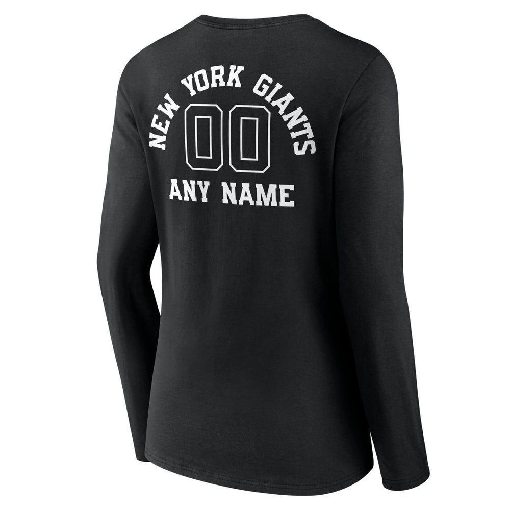New York Giants Women's Personalized Name & Number Monochrome Long Sleeve V-Neck T-Shirt Black | NFL