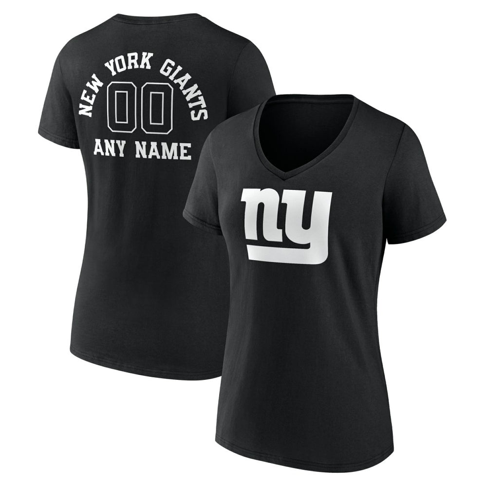 New York Giants Women's Personalized Name & Number Monochrome V-Neck T-Shirt Black | NFL