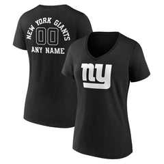 New York Giants Women's Personalized Name & Number Monochrome V-Neck T-Shirt Black | NFL