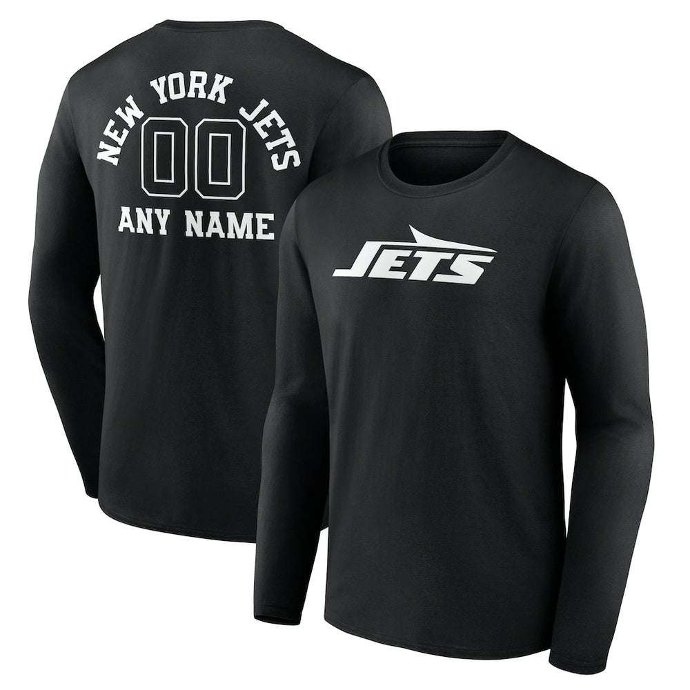 New York Jets Personalized Name & Number Monochrome Long Sleeve T-Shirt Black | NFL