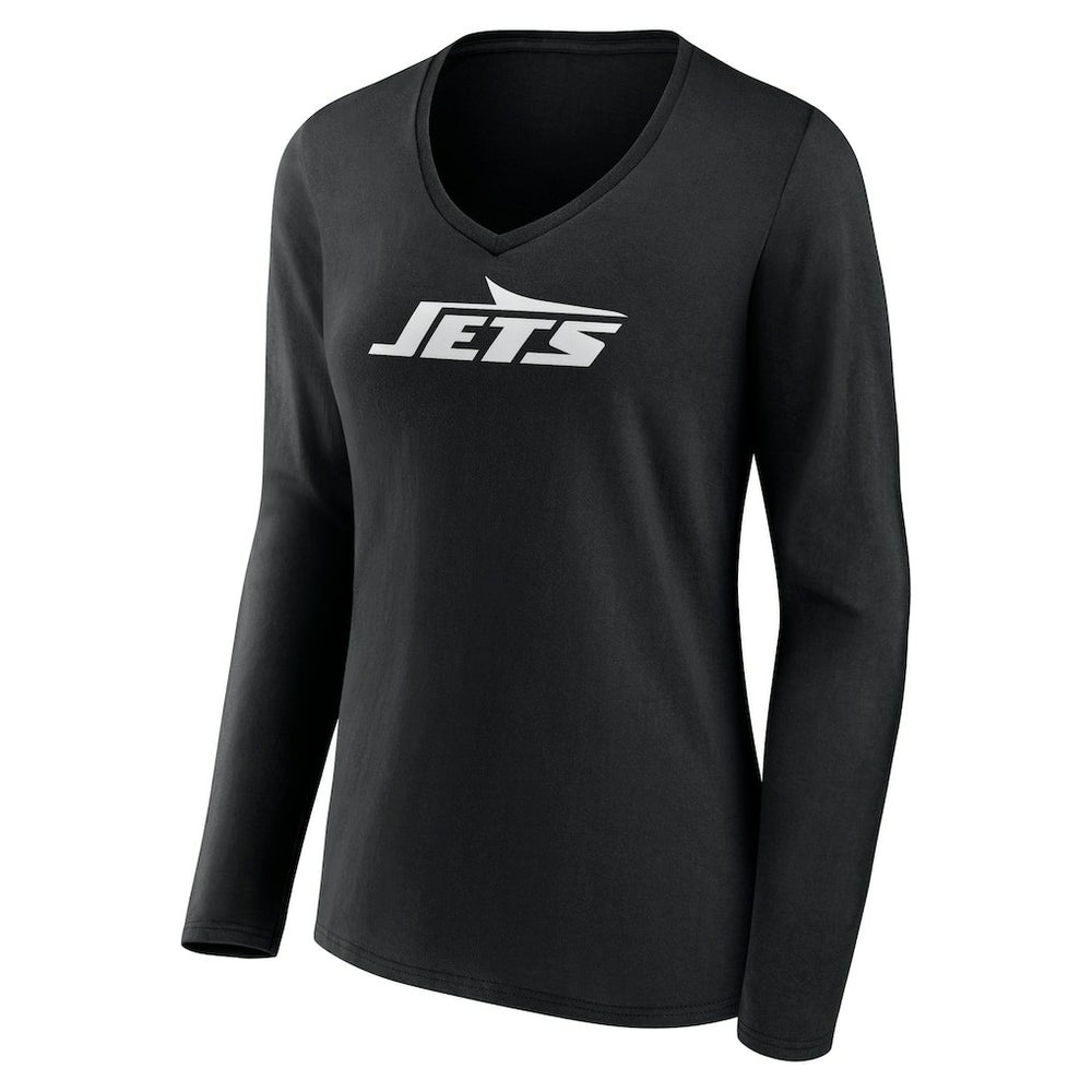 New York Jets Women's Personalized Name & Number Monochrome Long Sleeve V-Neck T-Shirt Black | NFL