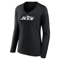 New York Jets Women's Personalized Name & Number Monochrome Long Sleeve V-Neck T-Shirt Black | NFL