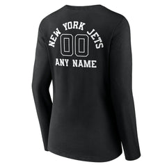 New York Jets Women's Personalized Name & Number Monochrome Long Sleeve V-Neck T-Shirt Black | NFL