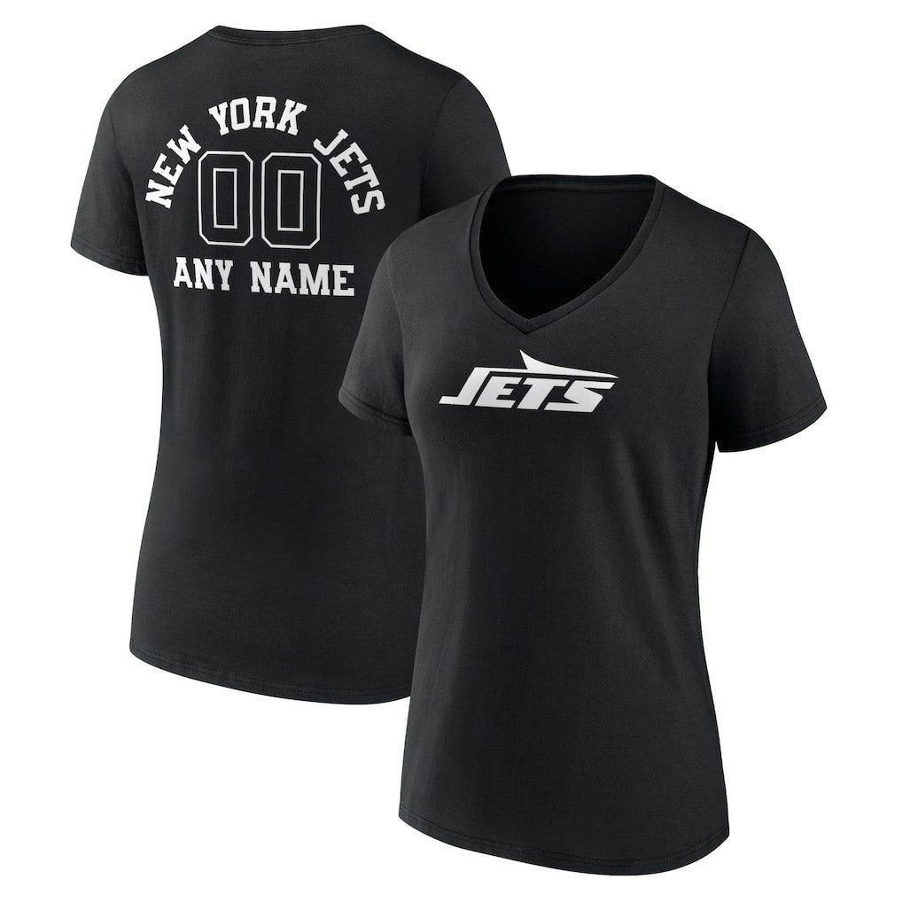 New York Jets Women's Personalized Name & Number Monochrome V-Neck T-Shirt Black | NFL