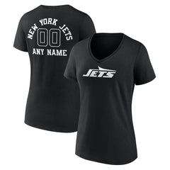 New York Jets Women's Personalized Name & Number Monochrome V-Neck T-Shirt Black | NFL