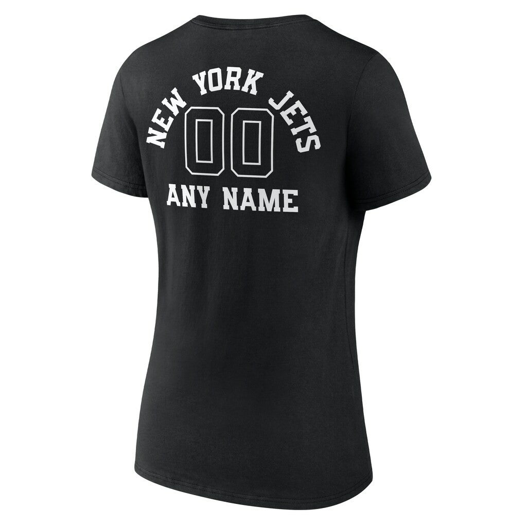 New York Jets Women's Personalized Name & Number Monochrome V-Neck T-Shirt Black | NFL