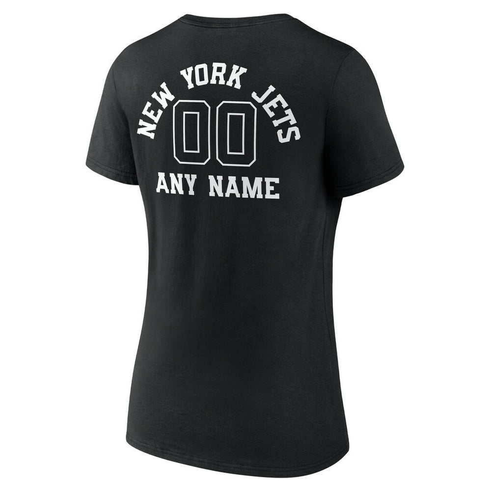 New York Jets Women's Personalized Name & Number Monochrome V-Neck T-Shirt Black | NFL