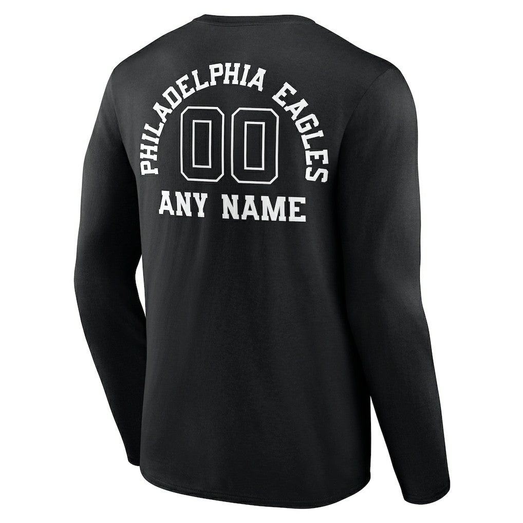 Philadelphia Eagles Personalized Name & Number Monochrome Long Sleeve T-Shirt Black | NFL