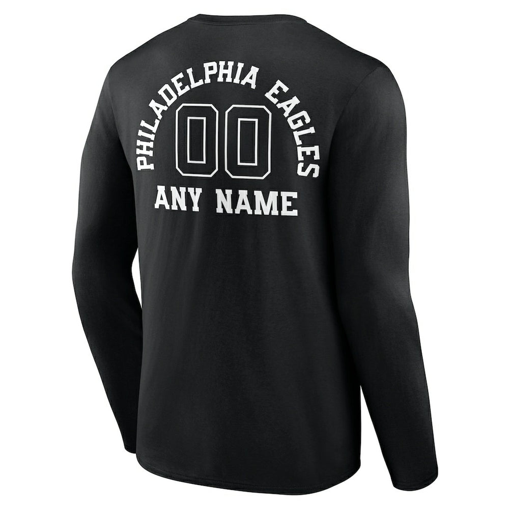 Philadelphia Eagles Personalized Name & Number Monochrome Long Sleeve T-Shirt Black | NFL