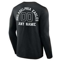 Philadelphia Eagles Personalized Name & Number Monochrome Long Sleeve T-Shirt Black | NFL